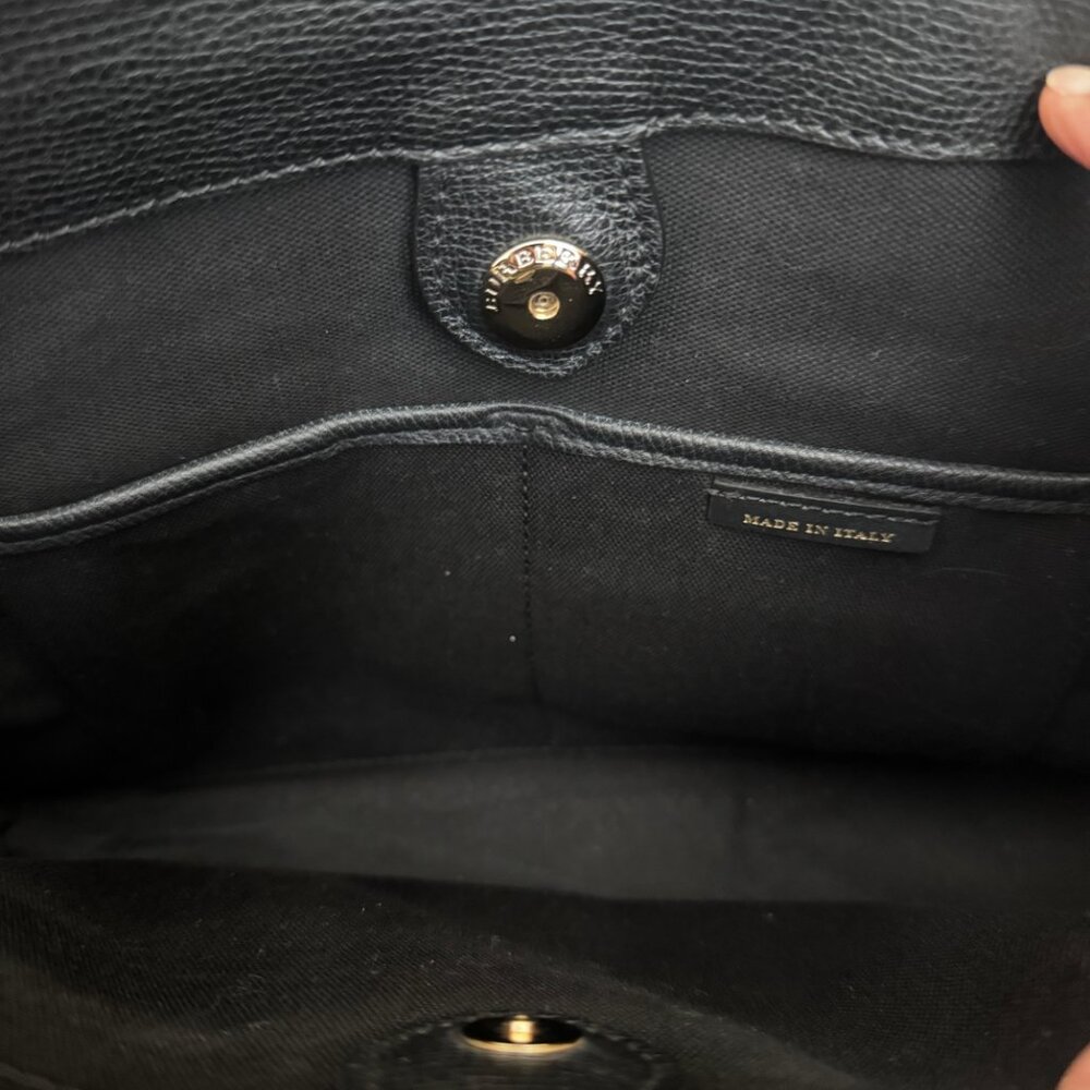 Burberry Banner House Check Derby Leather Medium Tote w/ Strap Authentic - Black - Picture 9 of 16